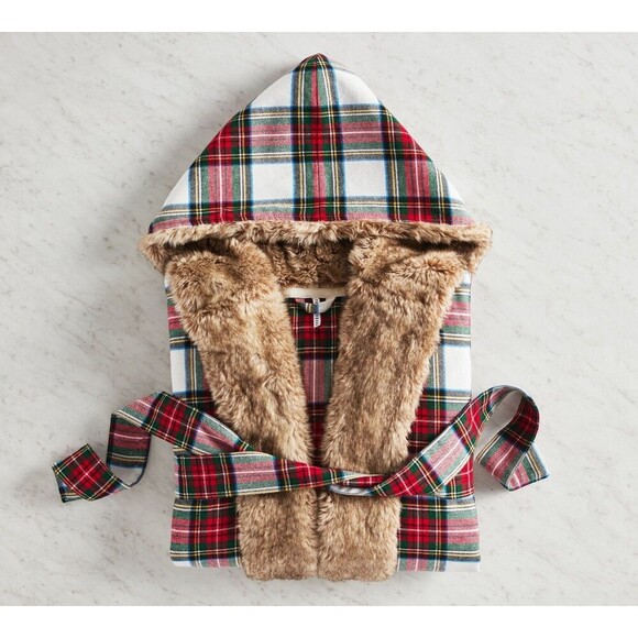 Pottery Barn Other - Pottery Barn Stewart Plaid Flannel Faux Fur Robe with Belt Size Large Unisex